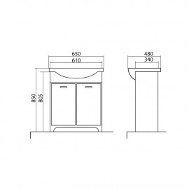 Тумба Классик 2019 с умывальником New Klasik 65 см