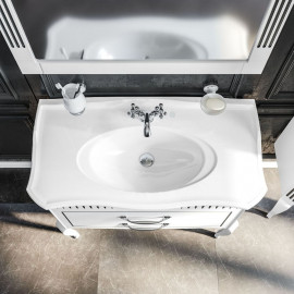 Тумба Рояль белая с умывальником Роял 100 см патина золото