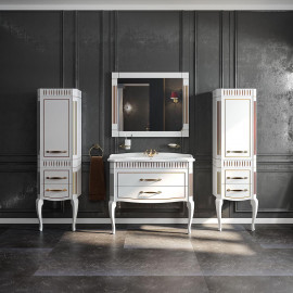 Тумба Рояль белая с умывальником Роял 100 см патина золото