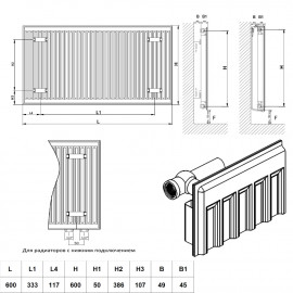 Радиатор стальной Daylux 11 тип 600х600 нижнее подключение