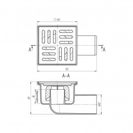 Трап ANI Plast TA5104 горизонтальный с пластиковой решеткой 100х100