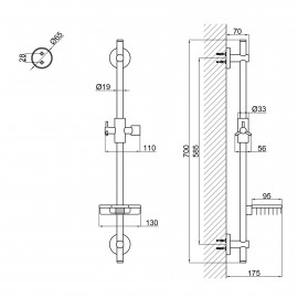 Штанга для душа Qtap 003 с мыльницей