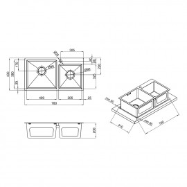 Кухонная мойка Imperial Handmade S7843BL 2.7/1.0 мм (IMPS7843BRPVDH10)
