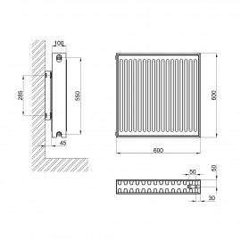 Радиатор стальной Aquatronic 22 тип 600х600 нижнее подключение
