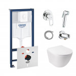 Комплект инсталляция Grohe Rapid SL 38722001 + унитаз с сиденьем Qtap Jay QT07335176W + набор для гигиенического душа со смесителем Grohe BauLoop 111042