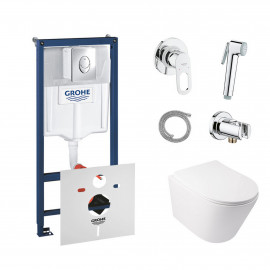 Комплект инсталляция Grohe Rapid SL 38721001 + унитаз с сиденьем Qtap Swan QT16335178W + набор для гигиенического душа со смесителем Grohe BauLoop 111042