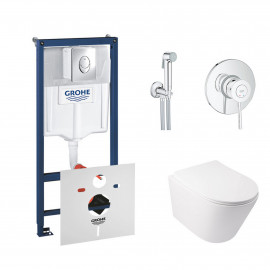 Комплект инсталляция Grohe Rapid SL 38721001 + унитаз с сиденьем Qtap Swan QT16335178W + набор для гигиенического душа со смесителем Grohe BauClassic 2904800S