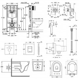 Комплект инсталляция Grohe Rapid SL 38827000 + унитаз с сиденьем Qtap Swan QT16335178W + набор для гигиенического душа со смесителем Grohe BauClassic 111048