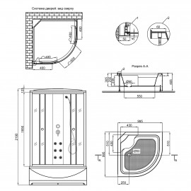 Гидромассажный бокс Lidz Tani SBM100x100.SAT.HIGH.FR, стекло Frost 4 мм