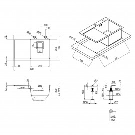 Набор 3 в 1 Qtap кухонная мойка DK6845R 3.0/1.2 мм Satin + сушилка + дозатор для моющего средства