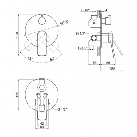 Смеситель скрытого монтажа для душа Qtap Kralovice 6229103GC на два потребителя