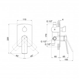 Смеситель скрытого монтажа для душа Qtap Slavonice 6242103C на два потребителя