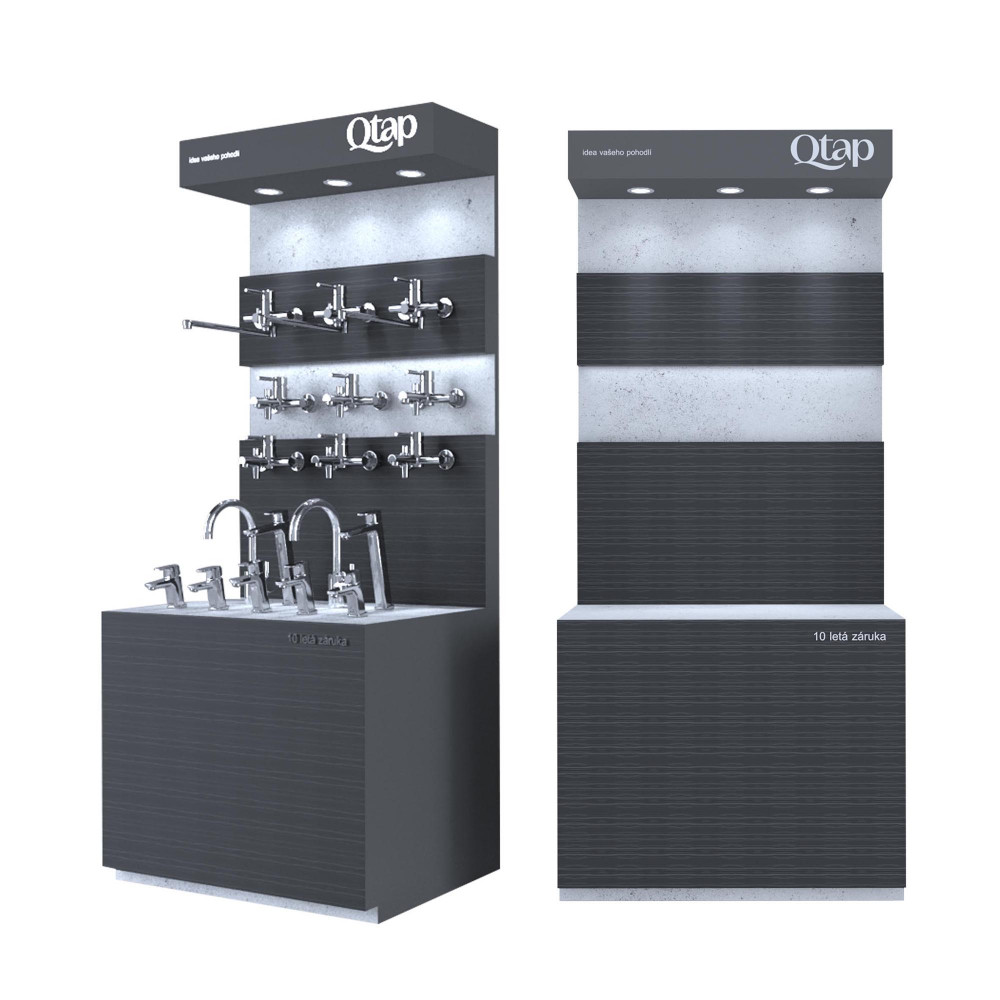 Стенд Qtap під змішувачі premium 2300x1000x600 мм, LED підсвічування, графіт + сірий (комплект)