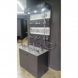 Стенд Qtap під змішувачі premium 2300x1000x600 мм, LED підсвічування, графіт + сірий (комплект)