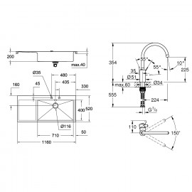 Набор Grohe мойка кухонная K1000 31582SD0 + смеситель Eurosmart Cosmopolitan 32843002