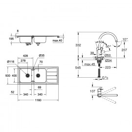 Набор Grohe мойка кухонная K500 31588SD0 + смеситель BauLoop 31368001