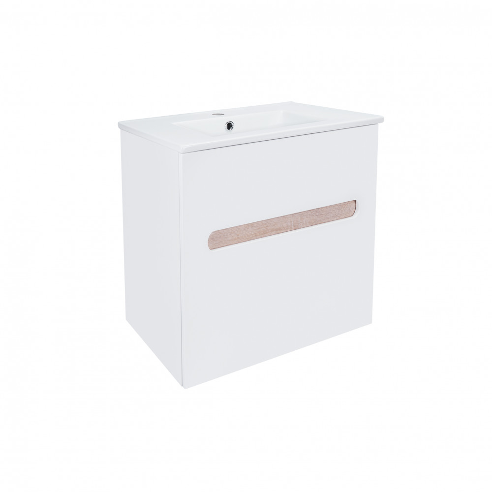 Комплект Qtap Virgo 600х580х437 White/Whitish oak тумба подвесная + раковина врезная  QT1872TPА6013060CW