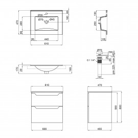 Комплект Qtap Scorpio 605х585х460 Graphite тумба подвесная + раковина врезная QT1472TPВ6023060CG