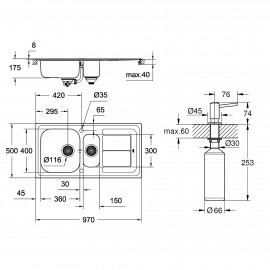 Набор Grohe мойка кухонная K300 31564SD0 + дозатор для моющего средства Contemporary 40536000