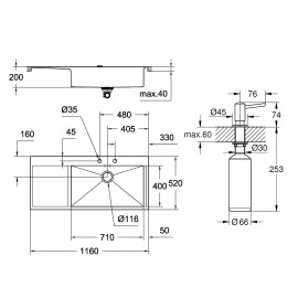 Набор Grohe мойка кухонная K1000 31582SD0 + дозатор для моющего средства Contemporary 40536000