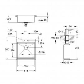 Набор Grohe мойка кухонная K800 31583SD0 + дозатор для моющего средства Contemporary 40536000