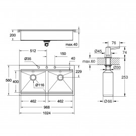 Набор Grohe мойка кухонная K200 31585SD0 + дозатор для моющего средства Contemporary 40536000