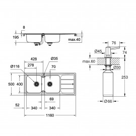 Набор Grohe мойка кухонная K500 31588SD0 + дозатор для моющего средства Contemporary 40536000