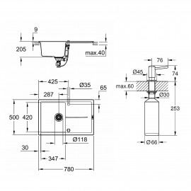 Набор Grohe мойка кухонная K400 31639AP0 + дозатор для моющего средства Contemporary 40536000