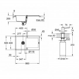 Набор Grohe мойка кухонная K500 31644AT0 + дозатор для моющего средства Contemporary 40536000
