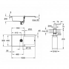 Набор Grohe мойка кухонная K500 31645AT0 + дозатор для моющего средства Contemporary 40536000