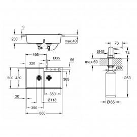 Набор Grohe мойка кухонная K500 31649AP0 + дозатор для моющего средства Contemporary 40536000
