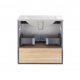 Комплект Qtap Robin 600х580х437 Graphite/Whitish oak тумба подвесная + раковина врезная QT1372TPВ6002GWO