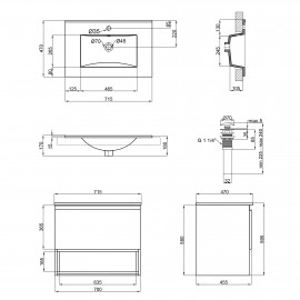 Комплект Qtap Robin 700х580х437 Graphite/Whitish oak тумба подвесная + раковина врезная QT1372TPВ7002GWO