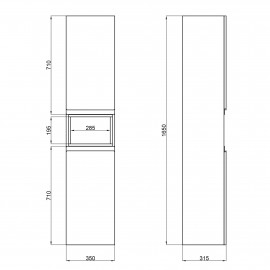 Пенал подвесной Qtap Robin N 350х1650х316 Graphite/Whitish oak QT1376PP16520RGWO