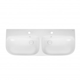 Раковина подвесная моноблок двойная Qtap Virgo 1000х410х360 White с донным клапаном QT1811G760W