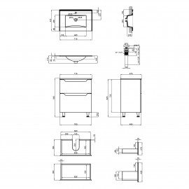 Комплект Qtap Scorpio 710х825х460 Graphite тумба напольная + раковина врезная QT1471TNВ7023070CG