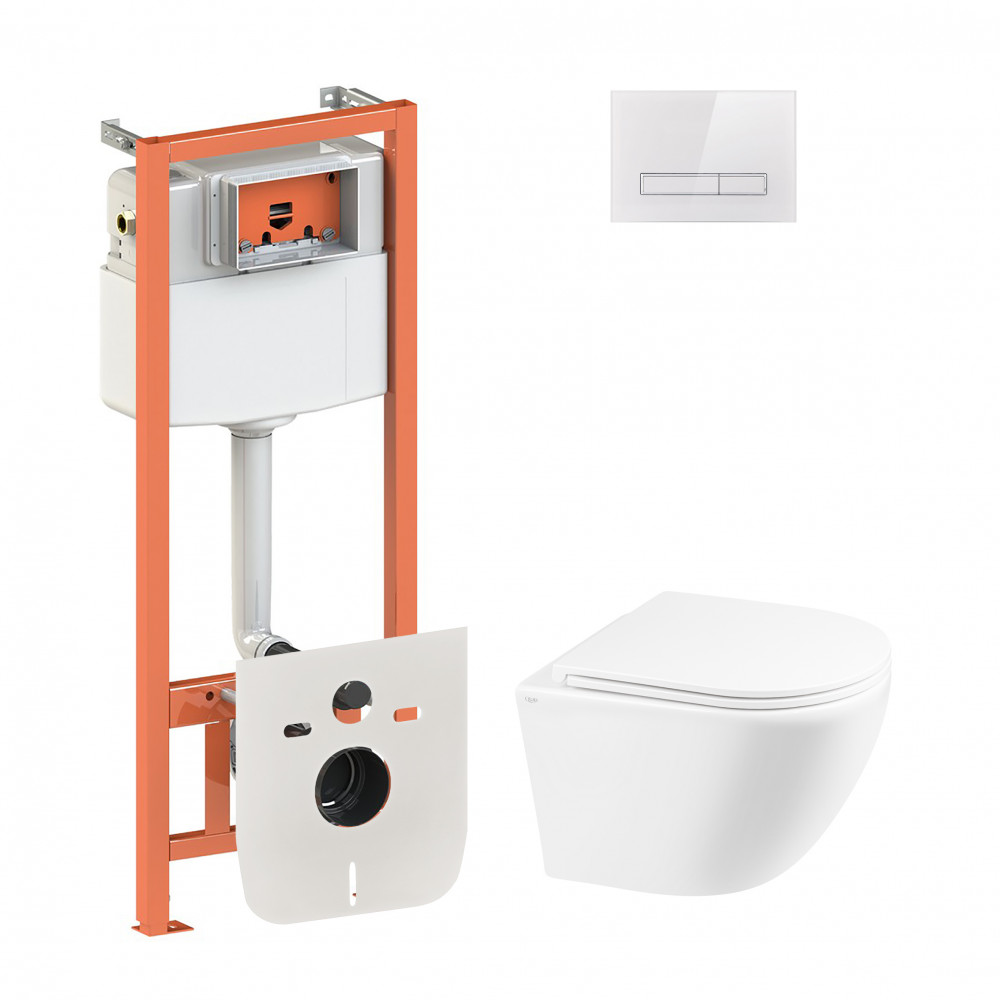 Набор Qtap инсталляция 4 в 1 с панелью смыва Nest (QT0133M425 + QT0111V1105GW) + унитаз с сиденьем Robin QT1333046ERW