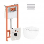 Набор Qtap инсталляция 4 в 1 с панелью смыва Nest (QT0133M425 + QT0111M08381CRM) + унитаз с сиденьем Robin QT13332141ERW