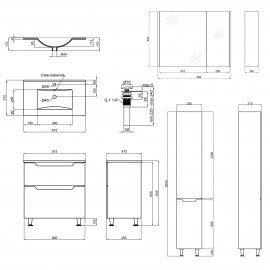 Комплект мебели для ванной Qtap Scorpio тумба с раковиной + зеркальный шкаф + пенал QT044SK42988