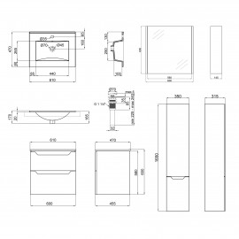 Комплект мебели для ванной Qtap Scorpio тумба с раковиной + зеркальный шкаф + пенал QT044SK42989
