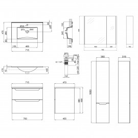 Комплект мебели для ванной Qtap Scorpio тумба с раковиной + зеркальный шкаф + пенал QT044SK42990