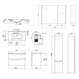 Комплект мебели для ванной Qtap Scorpio тумба с раковиной + зеркальный шкаф + пенал QT044SK42992