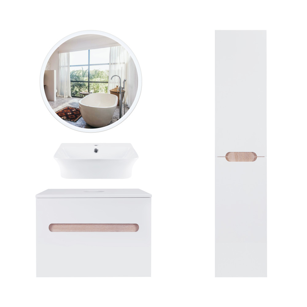 Комплект мебели для ванной Qtap Virgo тумба + раковина + зеркало + пенал QT044VI43000