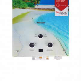 Колонка газовая дымоходная Aquatronic JSD20-AG308 10 л режим Зима/Лето, панель из стекла с рисунком пляж