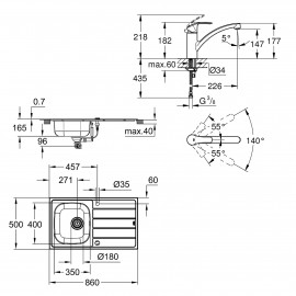 Набор Grohe мойка кухонная K200 + смеситель Eurosmart 31565SD1