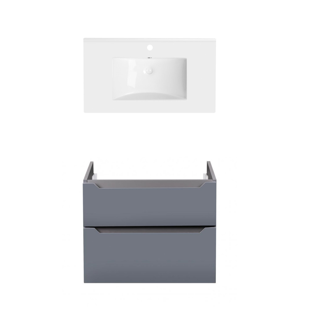 Комплект Qtap тумба подвесная Scorpio 800х585х460 мм Graphite + раковина врезная Albatross QT71SC43985