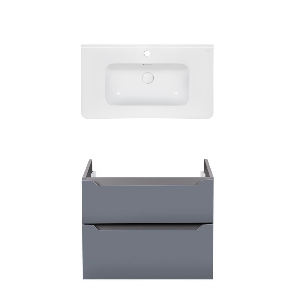 Комплект Qtap тумба подвесная Scorpio 800х585х460 мм Graphite + раковина врезная Albatross 9H QT71SC43988