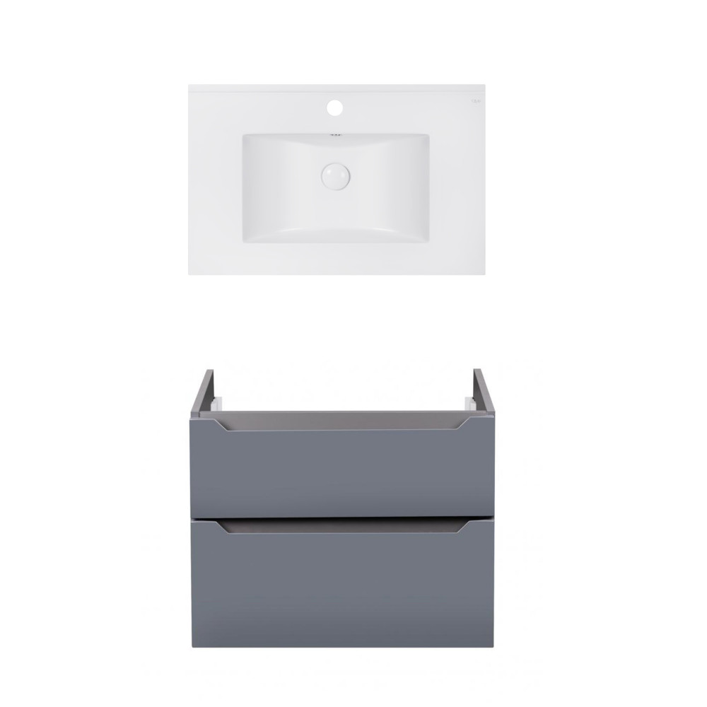 Комплект Qtap тумба подвесная Scorpio 800х585х460 мм Graphite + раковина врезная Albatross E QT71SC43989