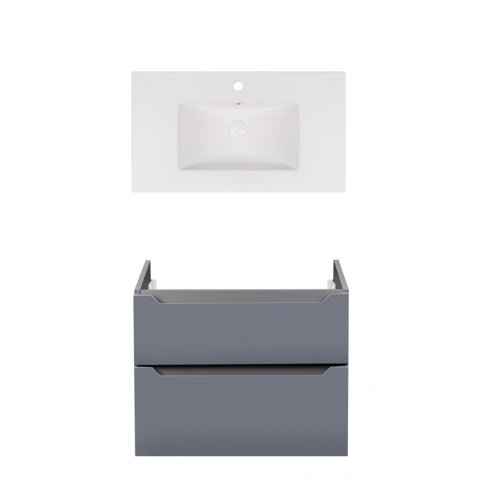 Комплект Qtap тумба подвесная Scorpio 800х585х460 мм Graphite + раковина врезная Albatross New QT71SC43990