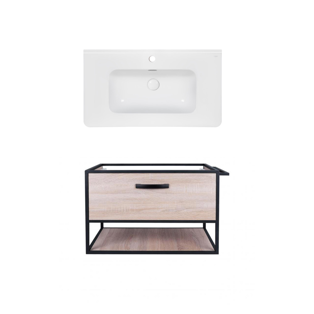 Комплект Qtap тумба подвесная Taurus 800х580х437 мм Whitish oak + раковина врезная Albatross 9H QT71TA44028